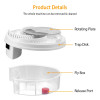 USB Powered Automatic Electric Fly Trap, white color, product disassembled showing rotating plate, trap disk, fly box, and release port.