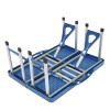 Siamese folding table and chair set, blue and silver, plastic and metal, thick PS material, compact design for easy storage and transport.