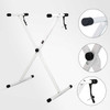 White adjustable X-style keyboard stand for 54, 61, 76, 88 keys, electric piano riser with black accents and knobs.