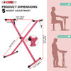 Adjustable pink 5 Core keyboard stand for 54, 61, 76, 88 keys, X-style electric piano riser with five height adjustments.