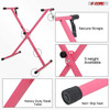 5 Core pink adjustable X style keyboard stand for 54, 61, 76, 88 keys electric piano riser with secure straps and non-slip feet.