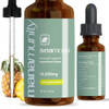 Sea Moss Liquid Drops bottle and dropper, 10,000 mg Organic Irish Sea Moss, Burdock Root, Spirulina supplement, vegan, pineapple flavor.