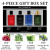 Men's Coffret 4-Piece Gift Box Set Fragrance, four bottles, red, black, blue, green colors, perfume bottles, men's fragrance gift set.