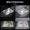 Stainless steel cutting board with knives and food, Honesty House brand, ideal for chefs and home cooks, multipurpose kitchen tool.
