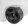 Dawei Tianlong Extra Large 160 Quart Wheeled Storage Bin wheel detail, black wheel, clear plastic.