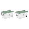 Dawei Tianlong Extra Large 160 Quart Wheeled Storage Bins, Set of 2, green lids, clear plastic.