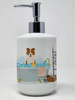 Red White Border Collie in Bathtub Ceramic Hand Soap Dispenser product image at NuMercy