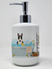 NEW Black White Bull Terrier in Bathtub Ceramic Hand Soap Dispenser product image at NuMercy
