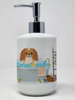 Red White Pekingese in Bathtub Ceramic Hand Soap Dispenser product image at NuMercy