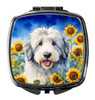 Old English Sheepdog in Sunflowers Compact Decorative Travel Makeup Mirror product image at NuMercy