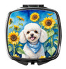 White Poodle in Sunflowers Compact Decorative Travel Makeup Mirror DAC6141 product image at NuMercy