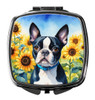 Boston Terrier in Sunflowers Compact Decorative Travel Makeup Mirror product image at NuMercy