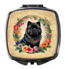 Black Chow Chow and Flowers Compact Decorative Travel Makeup Mirror product image at NuMercy