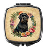 Black Russian Terrier and Flowers Compact Decorative Travel Makeup Mirror product image at NuMercy