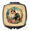 Sheltie and Flowers Compact Decorative Travel Makeup Mirror product image at NuMercy