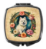 Japanese Spitz and Flowers Compact Decorative Travel Makeup Mirror product image at NuMercy