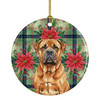 Red Bullmastiff Christmas Poinsettias Ceramic Christmas Ornament product image at NuMercy