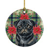 Black Pug Christmas Poinsettias Ceramic Christmas Ornament product image at NuMercy