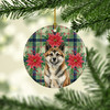 Brindle Akita Christmas Poinsettias Ceramic Christmas Ornament product image at NuMercy 2