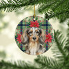 Longhaired Dapple Dachshund Christmas Poinsettias Ceramic Christmas Ornament product image at NuMercy 2