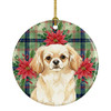 Cream Tibetan Spaniel Christmas Poinsettias Ceramic Christmas Ornament product image at NuMercy