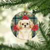 Cream Tibetan Spaniel Christmas Poinsettias Ceramic Christmas Ornament product image at NuMercy 2