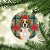 Brown and White Saint Bernard Christmas Poinsettias Ceramic Christmas Ornament product image at NuMercy 2