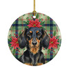 Longhaired Black and Tan Dachshund Christmas Poinsettias Ceramic Christmas Ornament product image at NuMercy