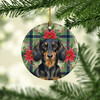 Longhaired Black and Tan Dachshund Christmas Poinsettias Ceramic Christmas Ornament product image at NuMercy 2
