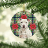White Staffordshire Bull Terrier Christmas Poinsettias Ceramic Christmas Ornament product image at NuMercy 2