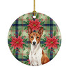 Red and White Basenji Christmas Poinsettias Ceramic Christmas Ornament product image at NuMercy