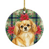 Gold Tibetan Spaniel Christmas Poinsettias Ceramic Christmas Ornament product image at NuMercy