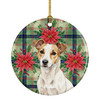 White and Tan Jack Russell Terrier Christmas Poinsettias Ceramic Christmas Ornament product image at NuMercy