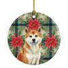 Red Akita Christmas Poinsettias Ceramic Christmas Ornament product image at NuMercy