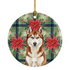 Red and White Siberian Husky Christmas Poinsettias Ceramic Christmas Ornament product image at NuMercy