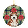 Red and White Alaskan Malamute Christmas Poinsettas Ceramic Christmas Ornament product image at NuMercy