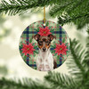 Chocolate and White Rat Terrier Christmas Poinsettias Ceramic Christmas Ornament product image at NuMercy 2