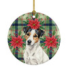 White with Black Markings Russell Terrier Christmas Poinsettias Ceramic Christmas Ornament product image at NuMercy