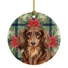 Longhaired Chocolate and Tan Dachshund Christmas Poinsettias Ceramic Christmas Ornament product image at NuMercy