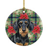 Wirehaired Black and Tan Dachshund Christmas Poinsettias Ceramic Christmas Ornament product image at NuMercy