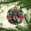 Wirehaired Black and Tan Dachshund Christmas Poinsettias Ceramic Christmas Ornament product image at NuMercy 2
