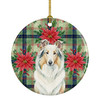 White Collie Christmas Poinsettias Ceramic Christmas Ornament product image at NuMercy