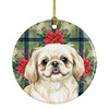 Cream Pekingese Christmas Poinsettias Ceramic Christmas Ornament product image at NuMercy