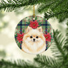 Cream Pomeranian Christmas Poinsettias Ceramic Christmas Ornament product image at NuMercy 2
