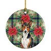 Tricolor and White Basenji Christmas Poinsettias Ceramic Christmas Ornament product image at NuMercy