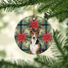 Tricolor and White Basenji Christmas Poinsettias Ceramic Christmas Ornament product image at NuMercy 2