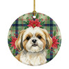 Gold and White Shih Tzu Christmas Poinsettias Ceramic Christmas Ornament product image at NuMercy