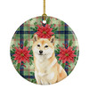 Cream Shiba Inu Christmas Poinsettias Ceramic Christmas Ornament product image at NuMercy