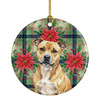 Fawn Staffordshire Bull Terrier Christmas Poinsettias Ceramic Christmas Ornament product image at NuMercy