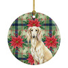 Cream Saluki Christmas Poinsettias Ceramic Christmas Ornament product image at NuMercy